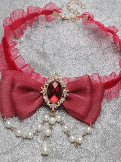 Online Retro Stage Vintage Bow Halloween Pearl Gemstone Necklace