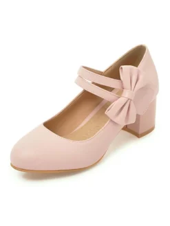 New Retro Stage Vintage Bow Round Toe Cone Heel Shoes
