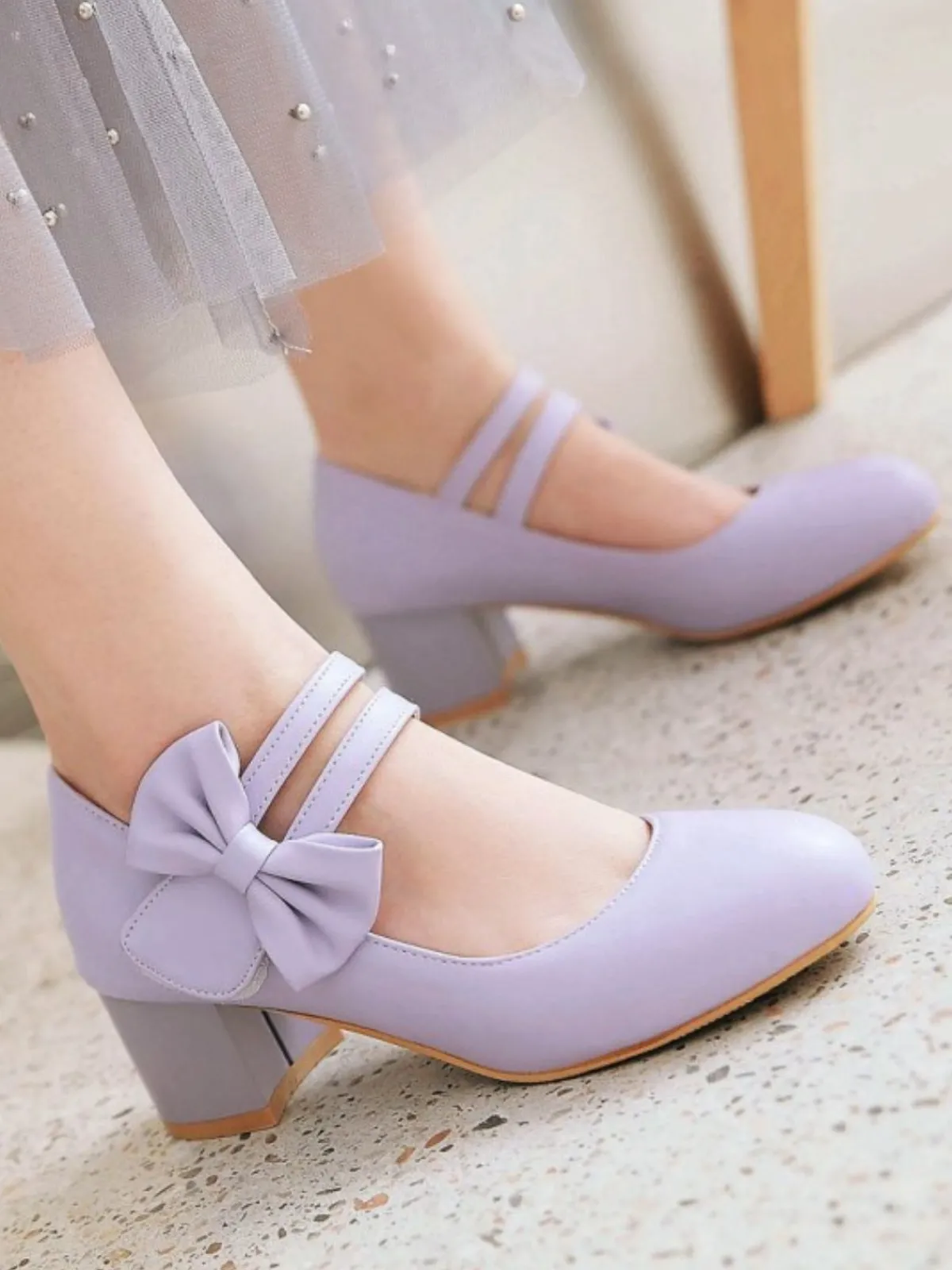New Retro Stage Vintage Bow Round Toe Cone Heel Shoes