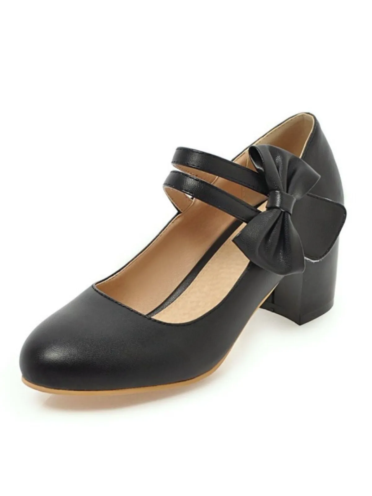 New Retro Stage Vintage Bow Round Toe Cone Heel Shoes