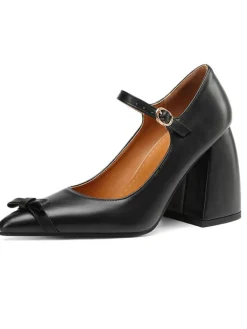 Outlet Retro Stage Vintage Bow Strap Point Toe Chunky Heels