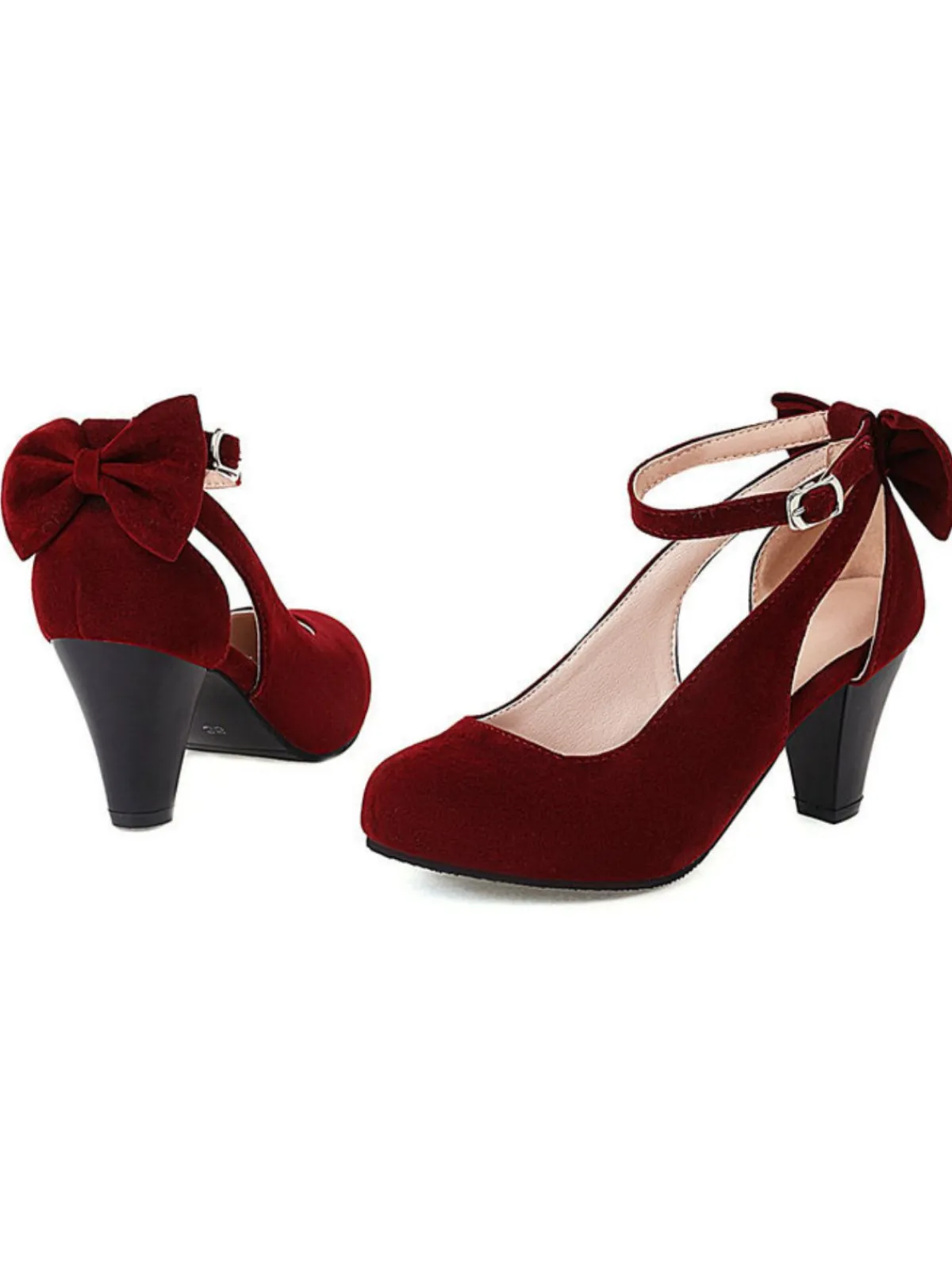 Sale Retro Stage Vintage Bowknot Chunky High Heel Suede Shoes