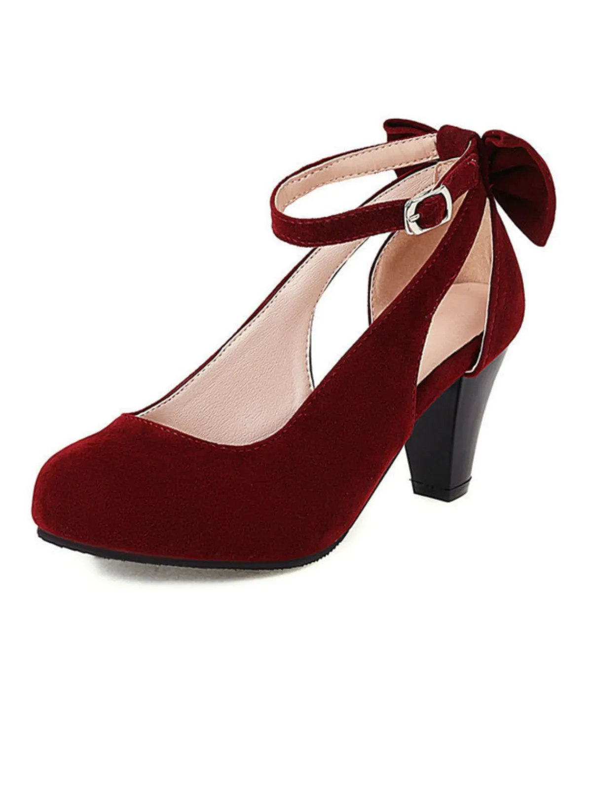 Sale Retro Stage Vintage Bowknot Chunky High Heel Suede Shoes