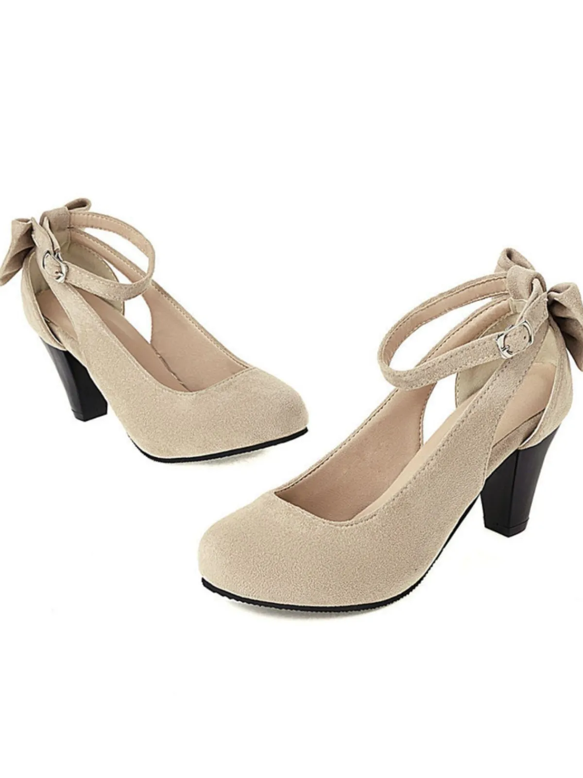 Sale Retro Stage Vintage Bowknot Chunky High Heel Suede Shoes