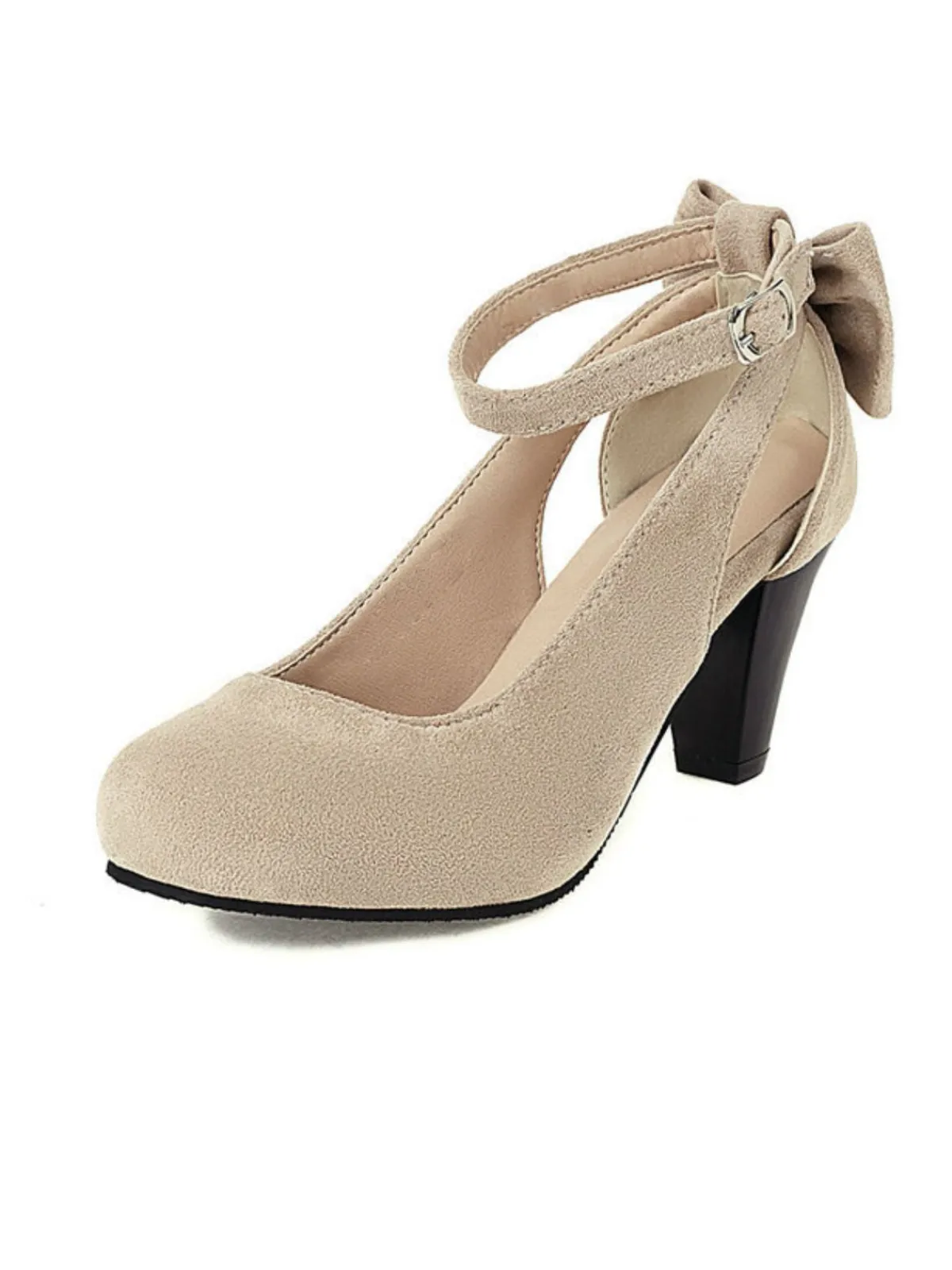 Sale Retro Stage Vintage Bowknot Chunky High Heel Suede Shoes