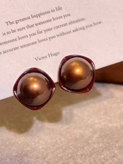 Fashion Retro Stage Vintage Brown Dome Glossy Earrings