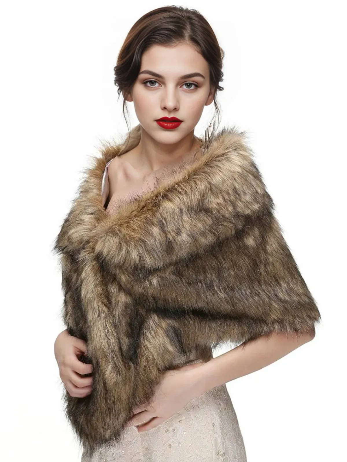 Fashion Retro Stage Vintage Brown Faux Fur Wraps Shawls