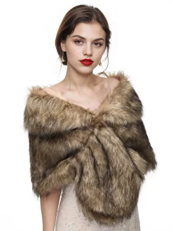 Fashion Retro Stage Vintage Brown Faux Fur Wraps Shawls