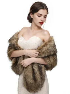 Fashion Retro Stage Vintage Brown Faux Fur Wraps Shawls