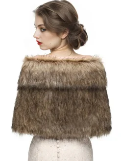 Fashion Retro Stage Vintage Brown Faux Fur Wraps Shawls