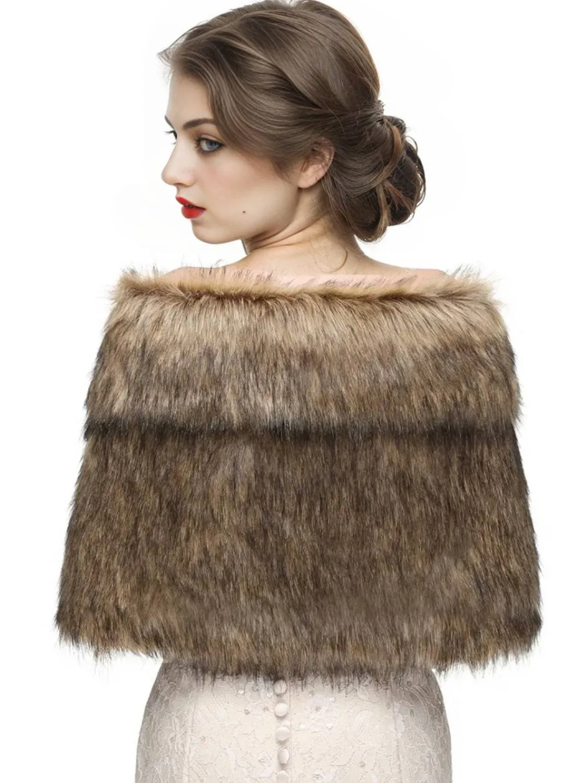 Fashion Retro Stage Vintage Brown Faux Fur Wraps Shawls