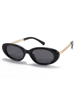 New Retro Stage Vintage Chain Temple Oval Sunglasses