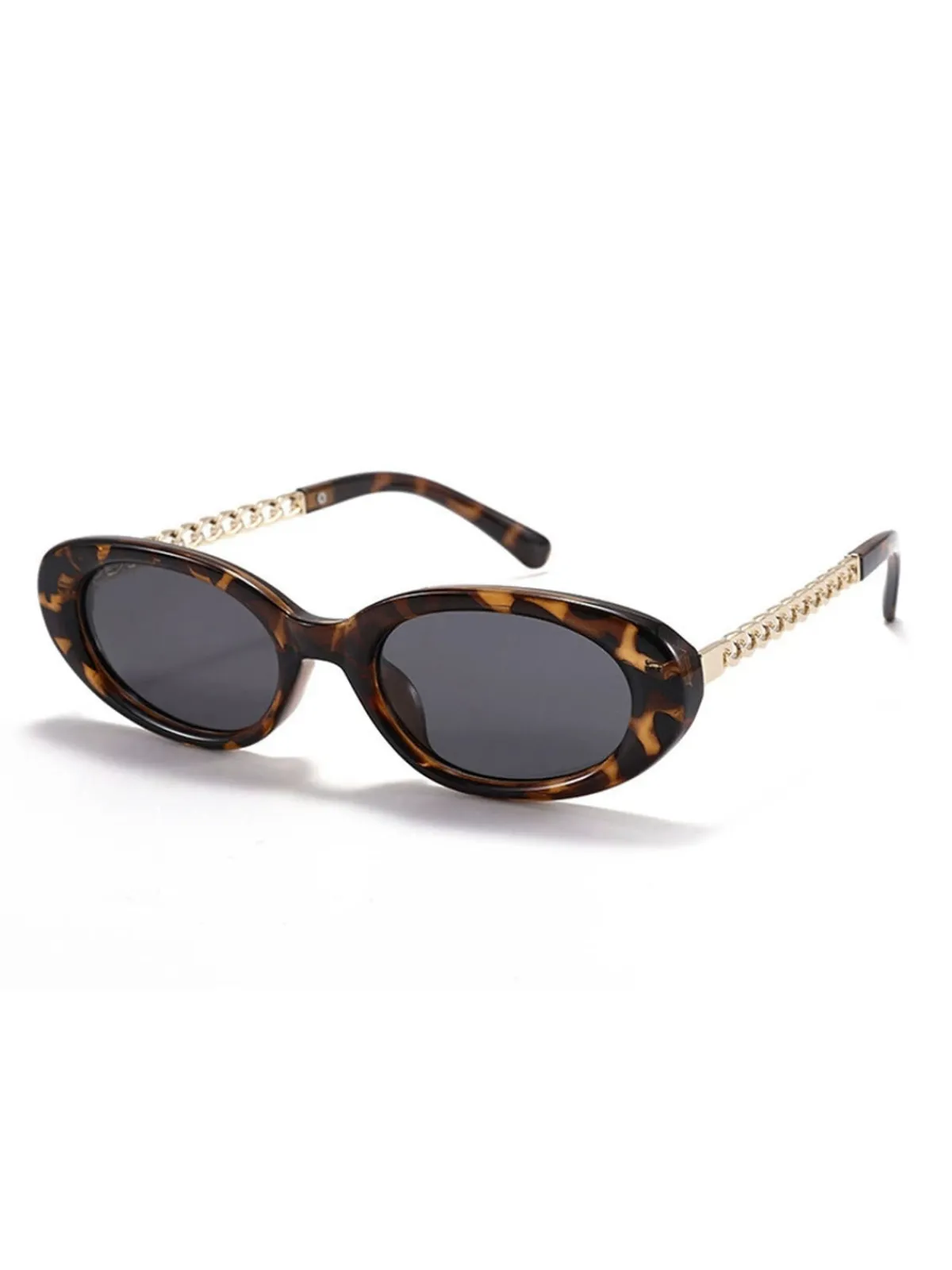 New Retro Stage Vintage Chain Temple Oval Sunglasses