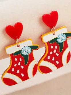 Discount Retro Stage Vintage Christmas Elements Heart Stud Earrings