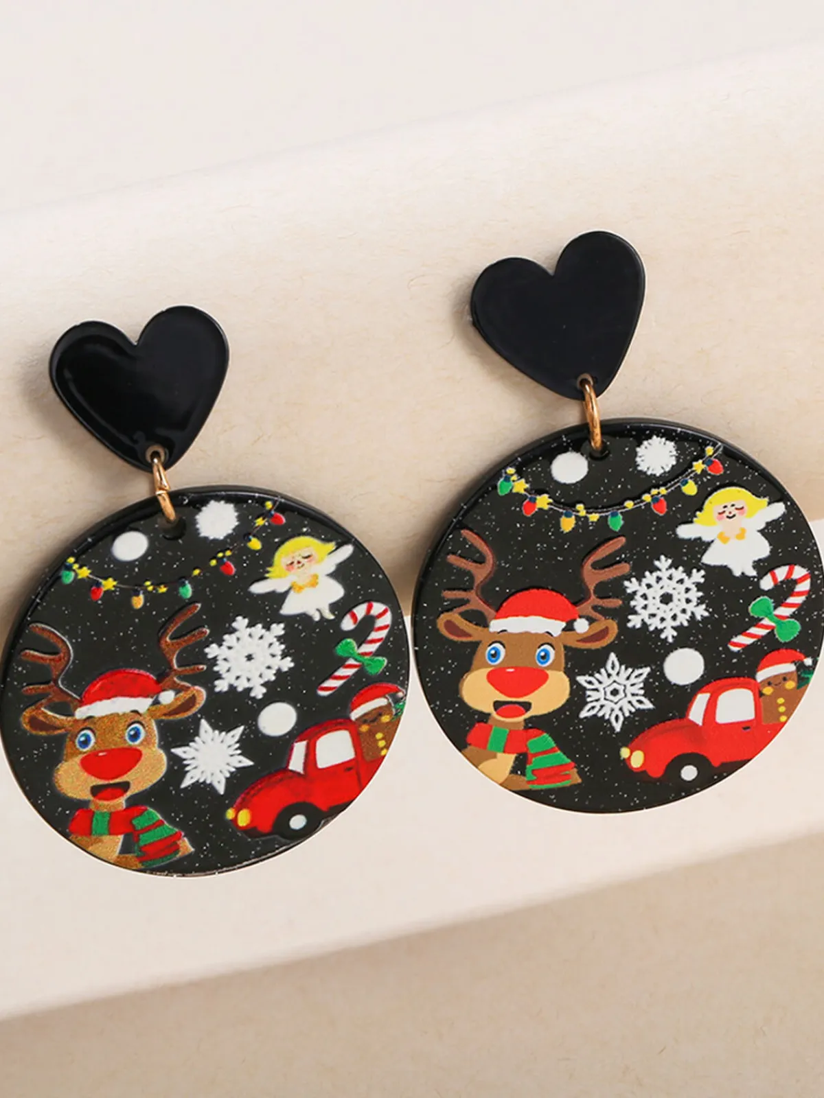 Discount Retro Stage Vintage Christmas Elements Heart Stud Earrings