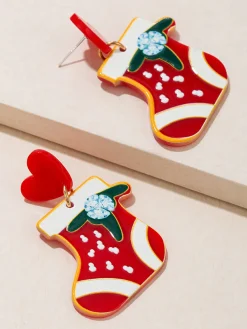 Discount Retro Stage Vintage Christmas Elements Heart Stud Earrings
