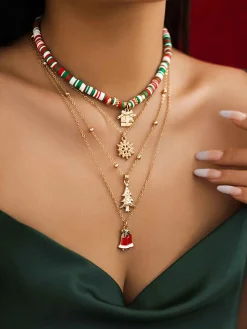 New Retro Stage Vintage Christmas Layer Necklace Set