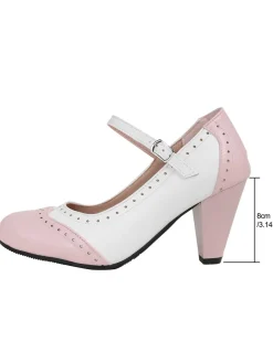 Hot Retro Stage Vintage Colorblock Mary Jane Heels