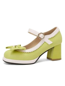 Online Retro Stage Vintage Contrast Bow Mary Jane High Heels