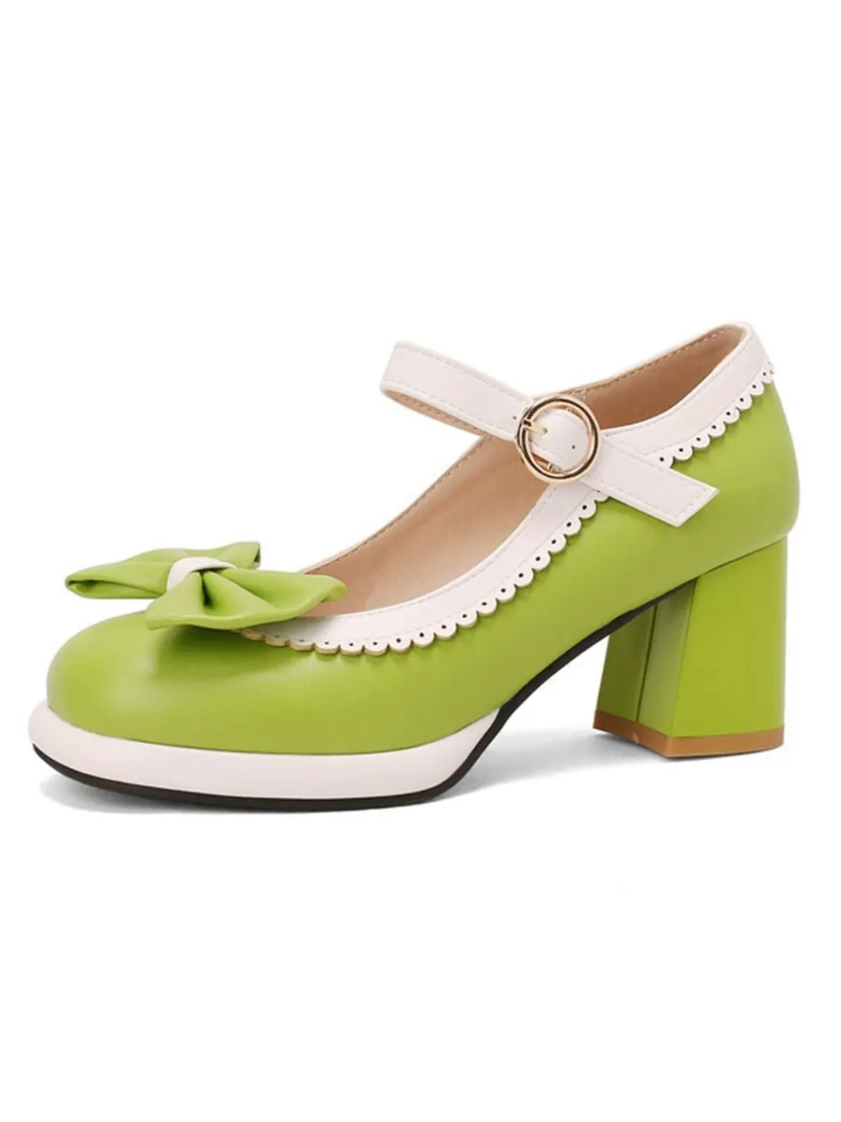 Online Retro Stage Vintage Contrast Bow Mary Jane High Heels