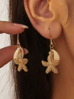 Discount Retro Stage Vintage Cowrie Shell & Starfish Earrings