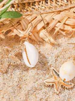 Discount Retro Stage Vintage Cowrie Shell & Starfish Earrings