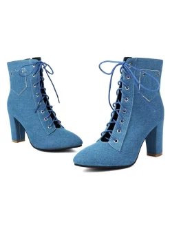 Sale Retro Stage Vintage Denim Lace-Up High Heel Boots