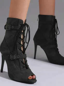 Clearance Retro Stage Vintage Denim Peep Toe Stiletto Heel Shoes