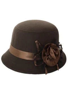 Online Retro Stage Vintage Dots Sheer Floral Felt Cloche Hat