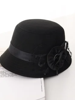 Online Retro Stage Vintage Dots Sheer Floral Felt Cloche Hat