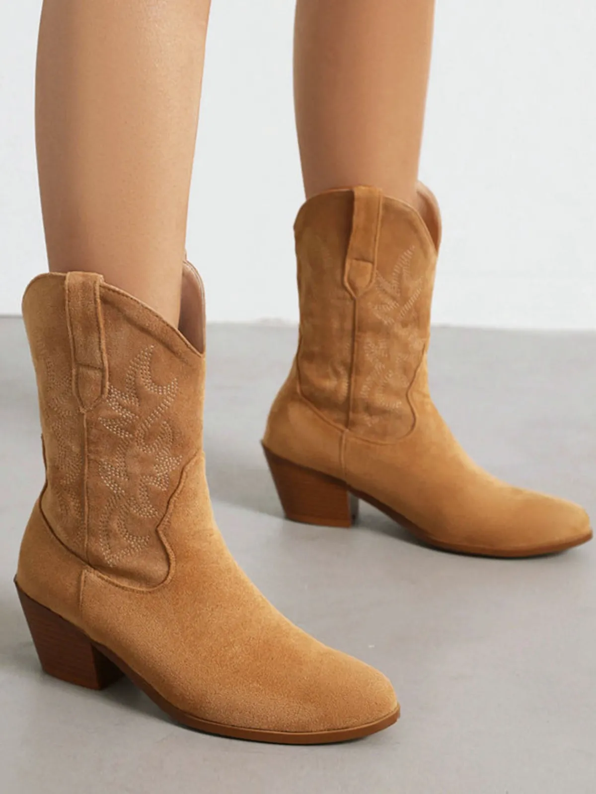 Sale Retro Stage Vintage Embroidered Chunky Heel Cowboy Boots