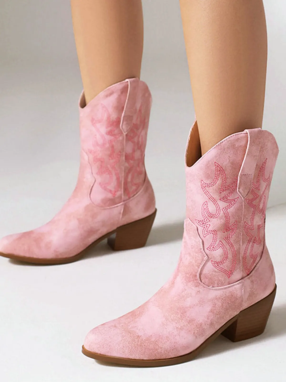Sale Retro Stage Vintage Embroidered Chunky Heel Cowboy Boots