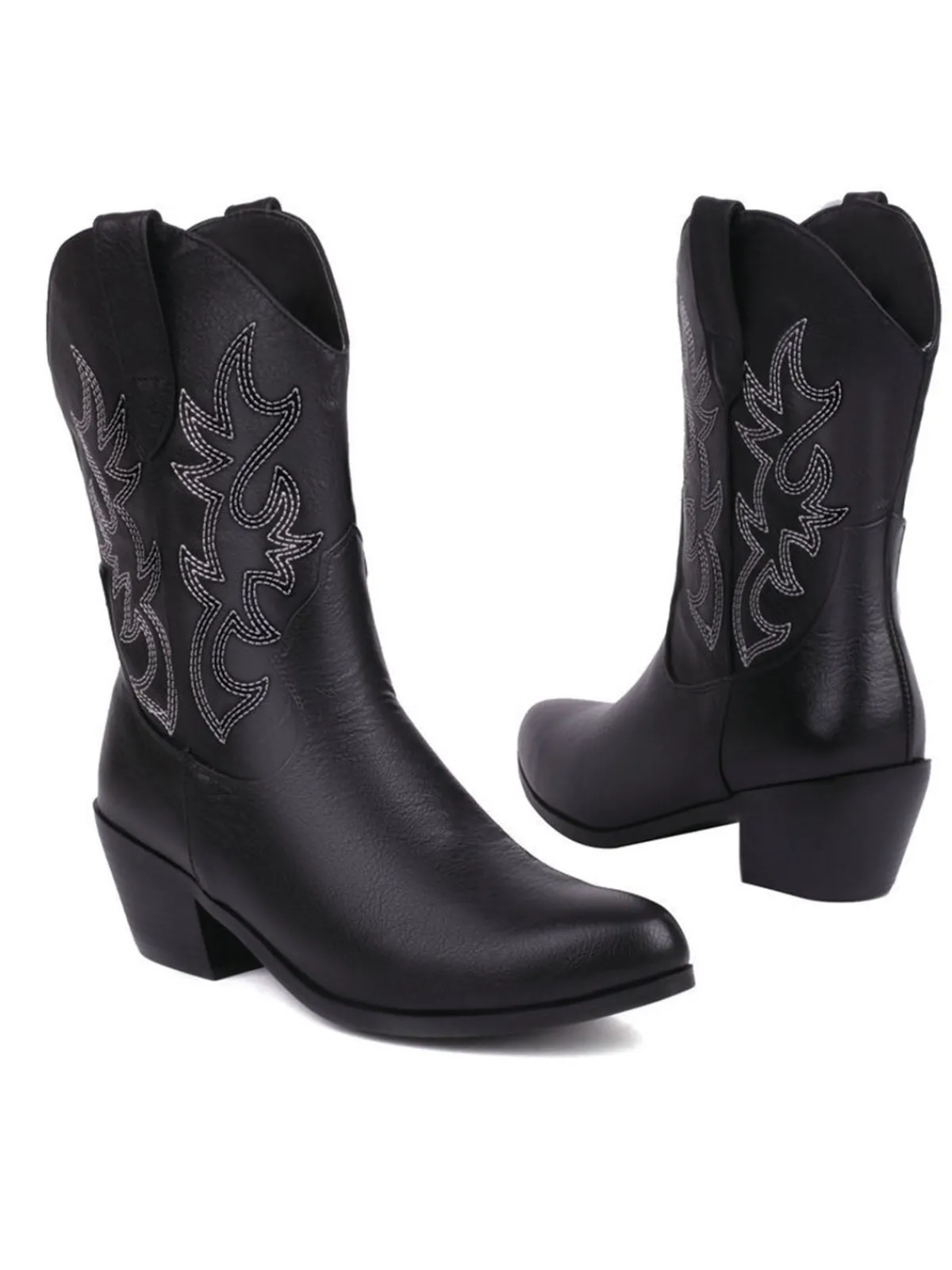 Sale Retro Stage Vintage Embroidered Chunky Heel Cowboy Boots