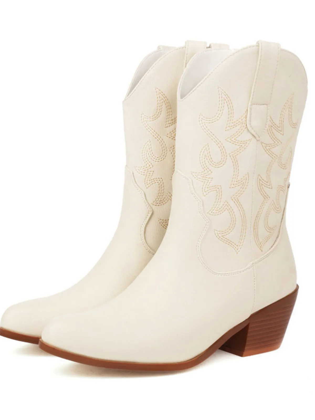 Sale Retro Stage Vintage Embroidered Chunky Heel Cowboy Boots