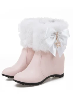 Discount Retro Stage Vintage Faux Fur Bowknot Star Decor Wedge Boots