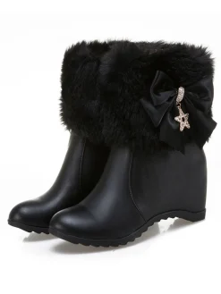 Discount Retro Stage Vintage Faux Fur Bowknot Star Decor Wedge Boots