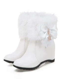 Discount Retro Stage Vintage Faux Fur Bowknot Star Decor Wedge Boots