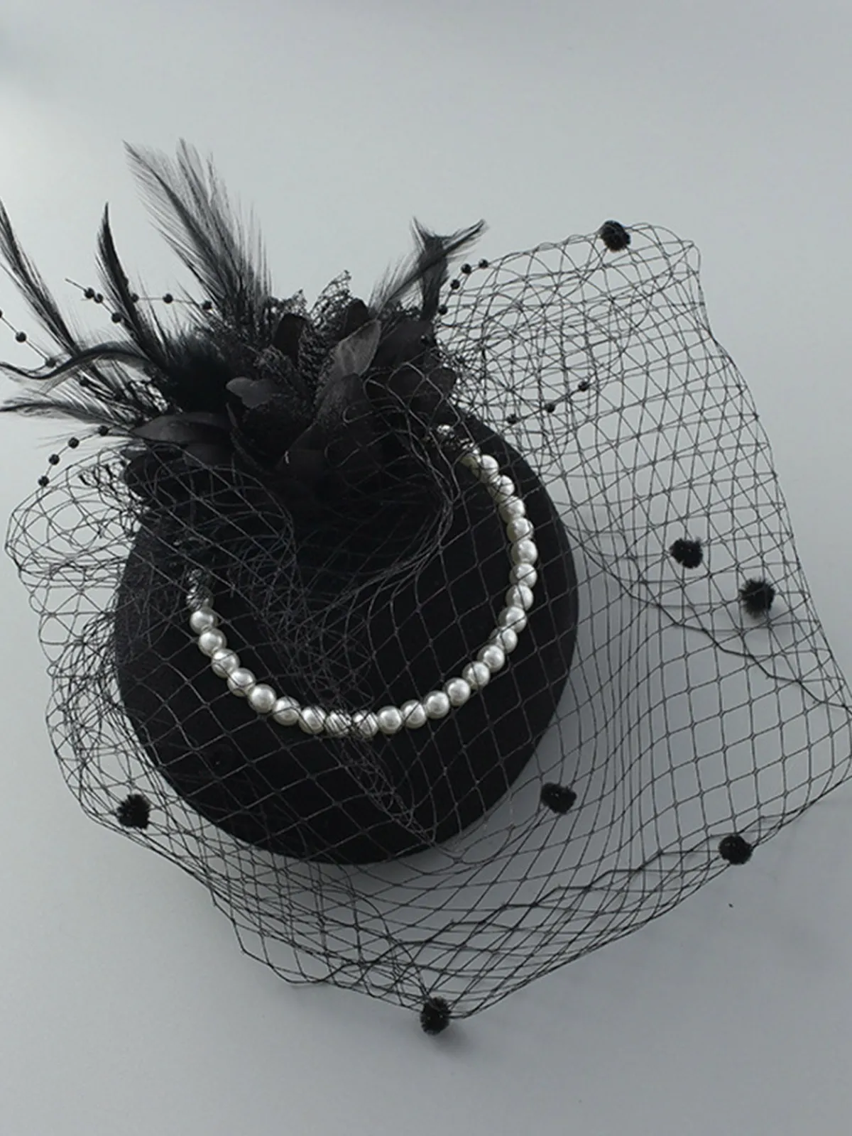 Outlet Retro Stage Vintage Feather Pearl Mesh Hat