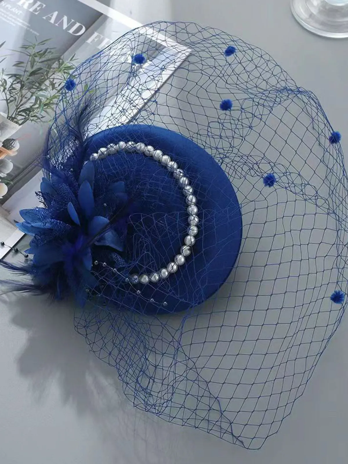 Outlet Retro Stage Vintage Feather Pearl Mesh Hat