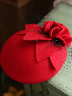Outlet Retro Stage Vintage Floral Decor Mesh Woolen Hat