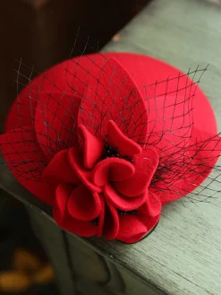 Outlet Retro Stage Vintage Floral Decor Mesh Woolen Hat