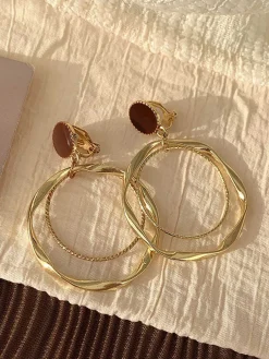 Outlet Retro Stage Vintage Gold & Brown Big Circle Earrings