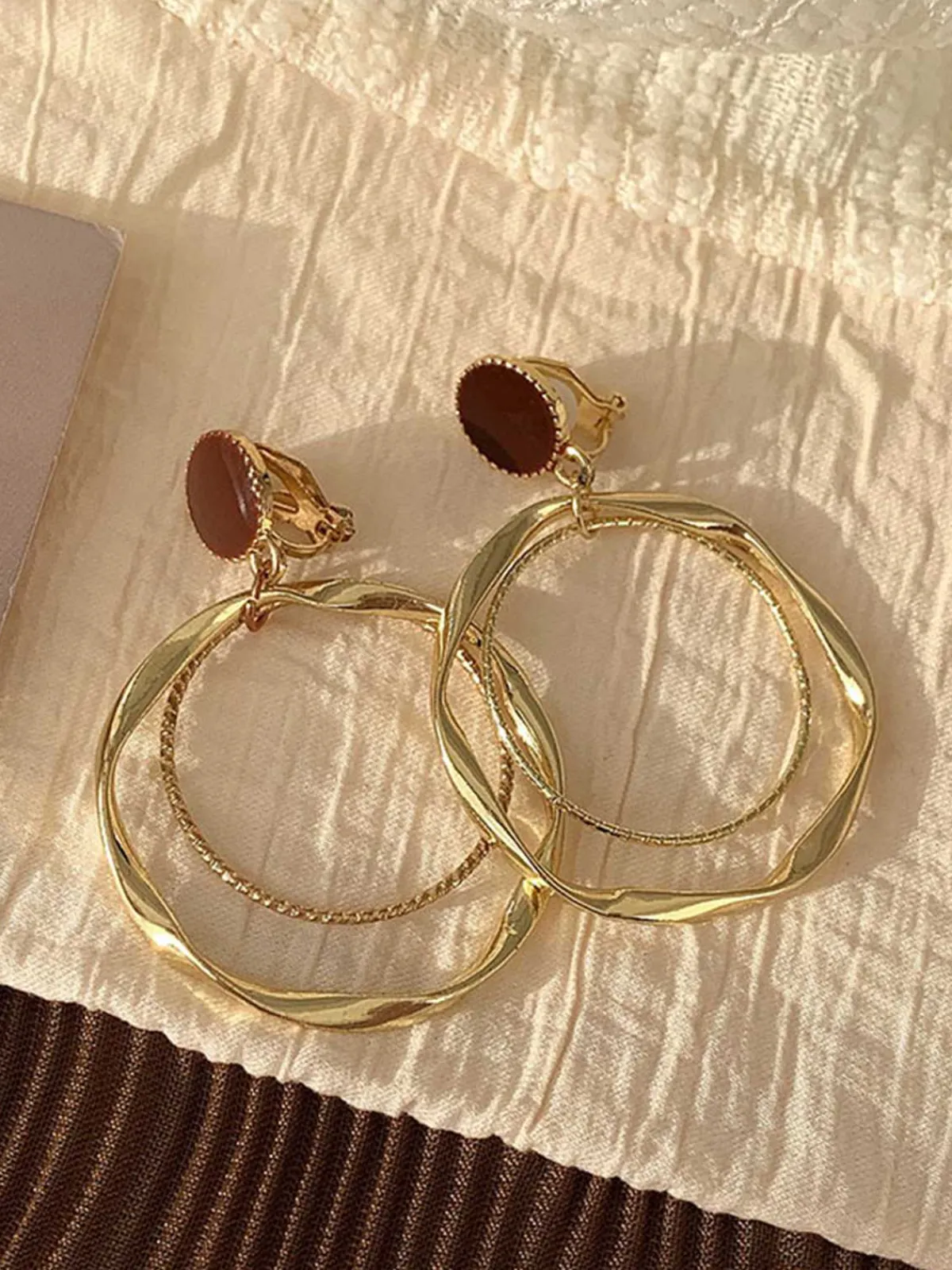 Outlet Retro Stage Vintage Gold & Brown Big Circle Earrings