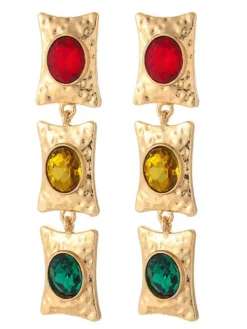 Online Retro Stage Vintage Gold Baroque Colored Gemstone Earrings