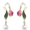 Fashion Retro Stage Vintage Gold Edge Tulip Pearl Earrings