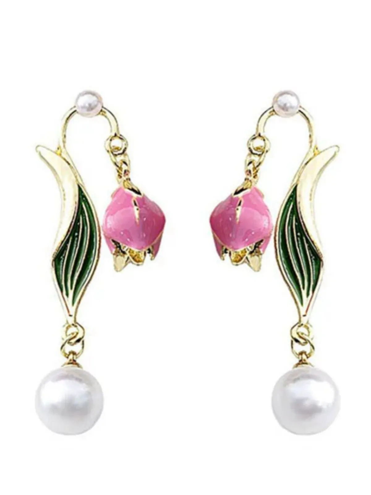 Fashion Retro Stage Vintage Gold Edge Tulip Pearl Earrings