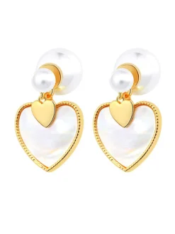 Clearance Retro Stage Vintage Gold Edged Pearl Heart Earrings