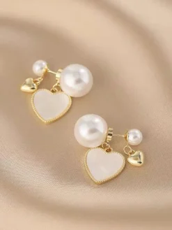 Clearance Retro Stage Vintage Gold Edged Pearl Heart Earrings