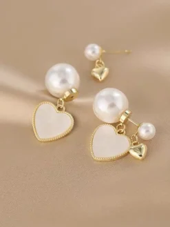 Clearance Retro Stage Vintage Gold Edged Pearl Heart Earrings