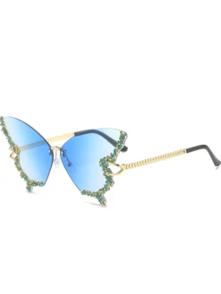 New Retro Stage Vintage Gradient Butterfly Rhinestone Sunglasses